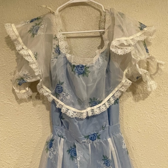 Vintage 70s blue floral prairie cottage core gown dress - Picture 9 of 13